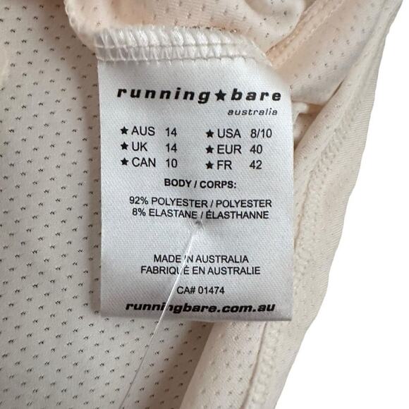 Running Bare Women L Athletic Short Sleeve Relaxed V-Neck Cream Dry Fit Mesh - Picture 11 of 14